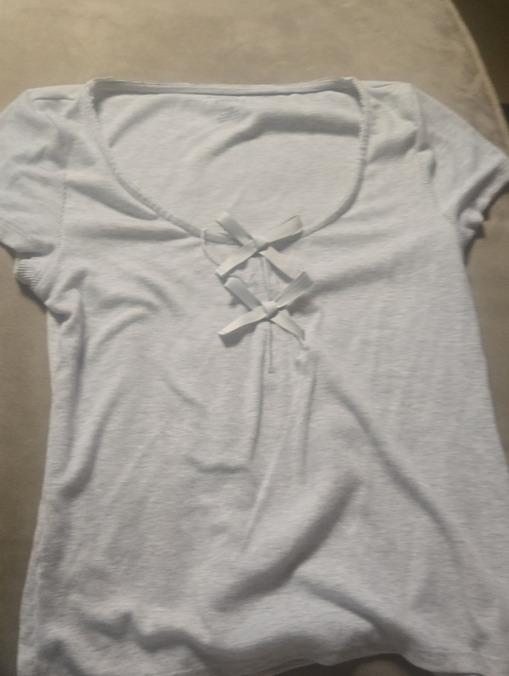American Eagle Outfitters White Scoop-Neck Tee with Bow Detail